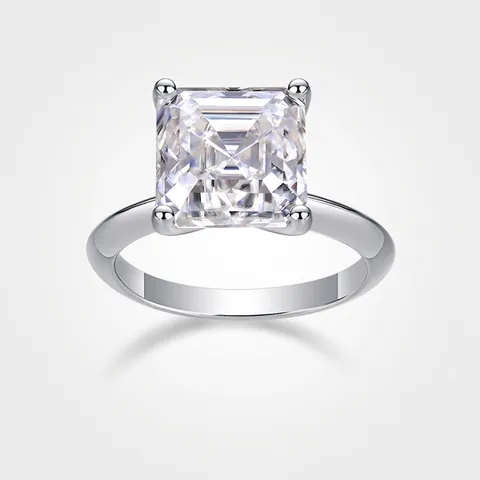 Luxury 925 Sterling Silver Moissanite Ring Large Carat Princess Square Cut Platinum Plated Unisex Inlaid Finger Ring Jewelry
