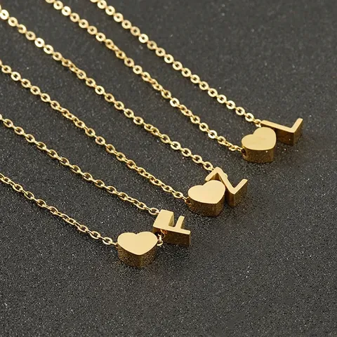 Heart Alphabet Initial Pendant Necklace 18K Gold Plated Stainless Steel Minimalist Elegant Jewelry Gift For Women