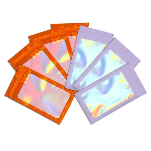 Holographic Ziplock Bags With Clear Window Laser Plastic Packaging Resealable For Jewelry Small Items Storage