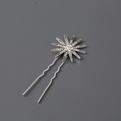 Vintage Stern Haarnadel Legierung Strass U-Förmige Gabel Strahlendes Sonnen Design Haarschmuck Für Damen