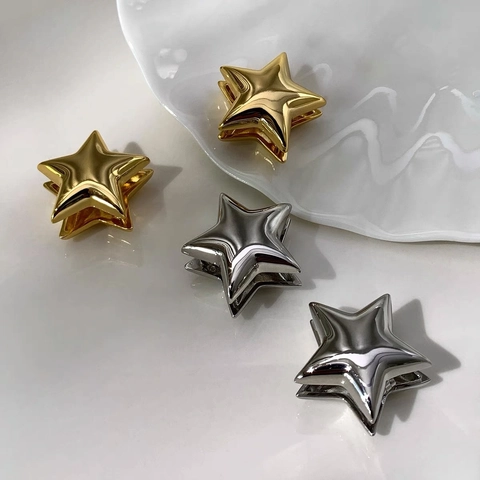 Orecchini A Cerchio Stella Rame Ottone Geometrico Metallico Lucidato A Specchio Gioielli Minimalisti Per Donne