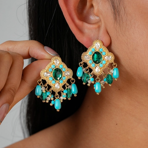 Orecchini Pendenti Vintage Lega Rhinestone Cristallo Nappa Goccia Acqua Stile Boho Donne Perno Argento