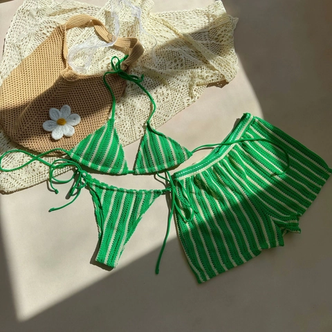 Top Bikini All'uncinetto A Righe Slip Triangolo E Pantaloncini Halter Moda Mare Sexy Per Donna Stile Boho