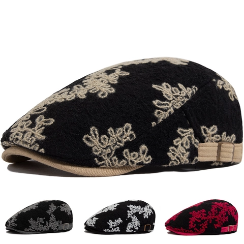 Berretto Ivy Con Jacquard Floreale Retrò Fibbia In Metallo Regolabile Misto Cotone Coppia Vintage Per Donna