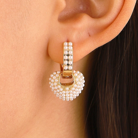 Elegant Long Tassel Earrings For Women With Faux Artificial Pearl Heart Rhinestone In Alloy And Resin Earring Post