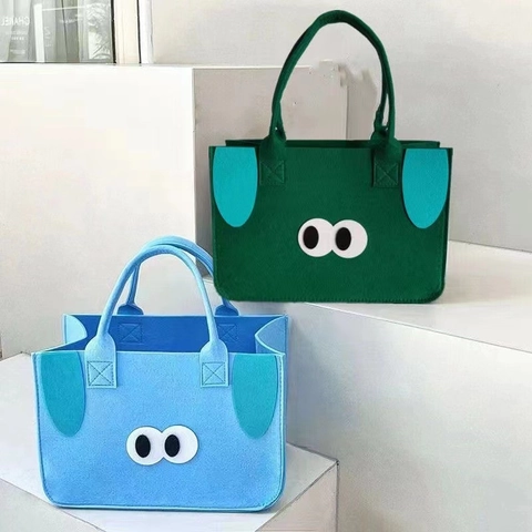 Borsa In Feltro Cane Cartone Animato Con Occhi Grandi E Orecchie Pendenti Borsa Portaoggetti Portatile