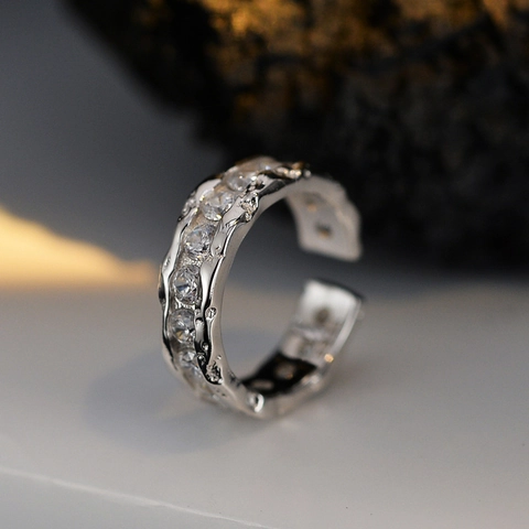 Ear Cuff In Argento Sterling 925 Texture Fusa Zircone Incastonato Clip Per Orecchio Senza Buco Gioielli Unisex Minimalisti