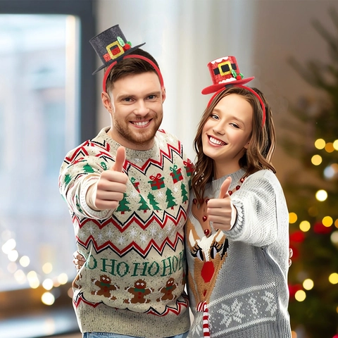 Serre-Têtes De Noël Bois De Renne Bonhomme De Neige Nœuds Feutre Plastique Pailleté Accessoires De Fête