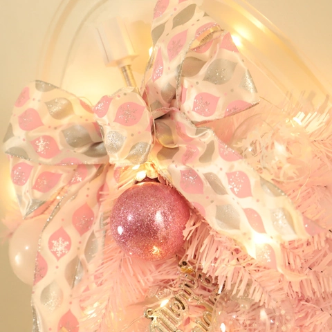 Rosa Weihnachten Teardrop Swag Künstliche Kiefer PVC Dekoration Mit Schleife Transparente Ornamente LED Lichter Für Haustür