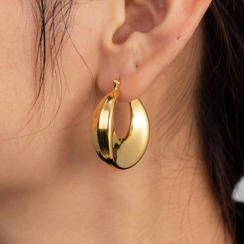 Minimalist Chunky Hoop Earrings Gold Plated Stainless Steel Heart C Shaped Water Drop Design For Women Fashion Jewelry