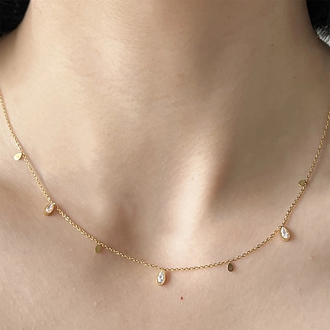 Waterdruppel Hanger Ketting Koper Zirkoon Fijne Sleutelbeenketting Minimalistisch Multidrop Voor Dames
