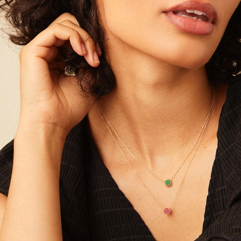 316L Stainless Steel Birthstone Round Pendant Necklace For Women PVD Gold Plated Full Rhinestone Clavicle Chain Jewelry