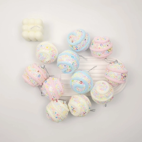 Ornamenti Per Palle Di Natale Macaron Schiuma Decorazioni Appese Con Perline Luccicanti Per Albero Festa Rosa Blu Bianco