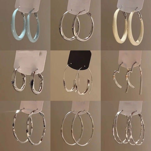 Hoop Earrings With 925 Sterling Silver Earring Post Metal Alloy Geometric Minimalist Stylish Leopard Print Designs For Women