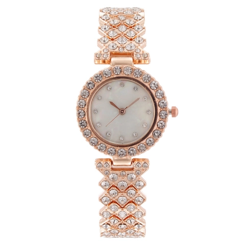 Fashion Luxury Women Quartz Watch Metal Strap Full Rhinestone Mother Of Artificial Pearl Dial Elegant Ladies Wristwatch