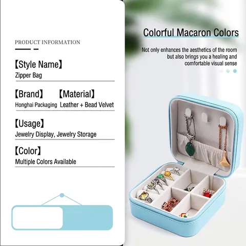 Portable PU Leather Jewelry Organizer Box Zipper Travel Case For Earrings Rings Necklaces Small Jewelry Storage Case Holder Women Gift