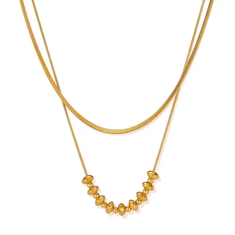 Collar De Capas Acero Inoxidable Chapado En Oro Cadena De Serpiente Cuentas Metálicas Joyería De Moda Retro Para Mujeres