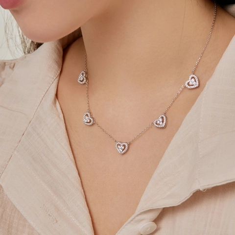 S925 Sterling Silver Heart Pendant Necklace Korean Style Multi Color Zircon Inlaid Clavicle Chain For Women Fashion Jewelry