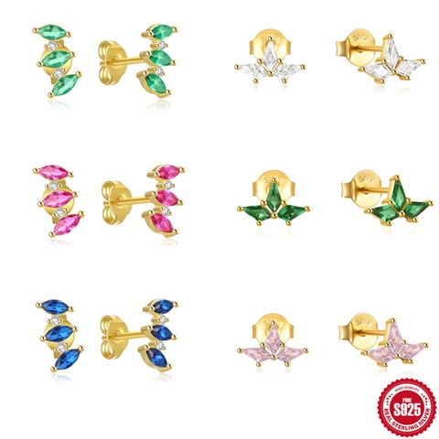 Marquise Cut Zirconia Stud Earrings 18K Gold Plated 925 Sterling Silver Earring Post Fan Shaped Dainty Jewelry For Women