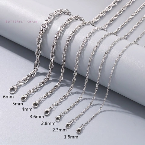 Minimalist Rope Chain Necklace Stainless Steel Titanium Link Jewelry For Men Women Fashion Lobster Clasp Plain Twist Chain