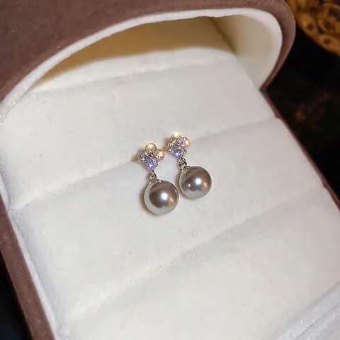 Orecchini A Trifoglio Con Perla Artificial Per Donna Geometrico Zircone Rame Con Perno In Argento Sterling 925
