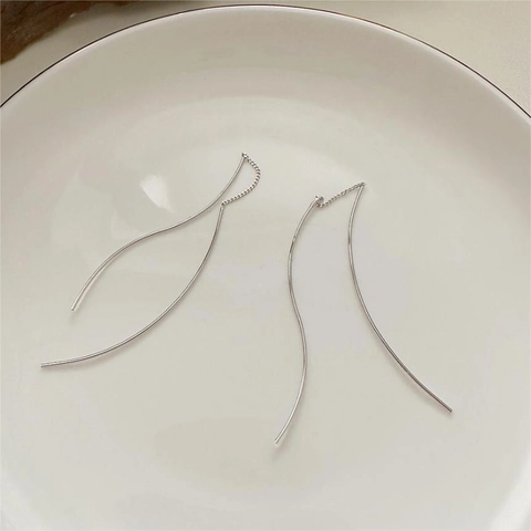 Orecchini In Argento Sterling 925 Con Linea Lunga A Onda Minimalista Elegante Gioiello Versatile Regalo Per Donna