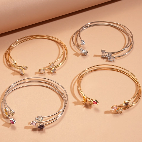 Open Bangle Armbanden Koper Zirkoon Ster Hart Druppel Geometrisch Minimalistisch Verstelbaar High-End Mode Sieraden Vrouwen