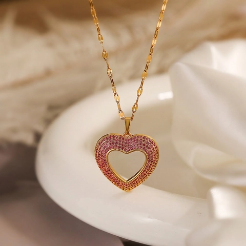Hohl Herz Anhänger Halskette Kupfer Gold Beschichtet Zirkonia Schlüsselbein Kette Mode Nischen Schmuck Für Damen