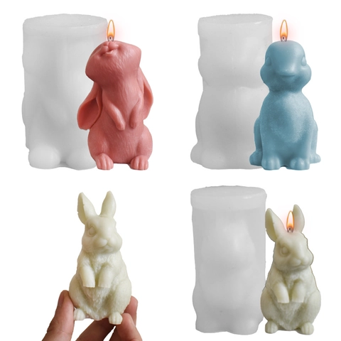 3D Rabbit Silicone Mold For DIY Candle Making Easter Bunny Aromatherapy Plaster Soap Resin Craft Supplies Animal Shape