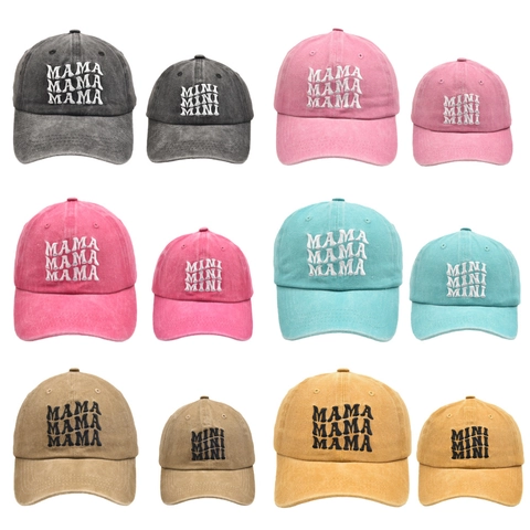 Berretto da Baseball in Cotone Lavato Con Ricamo Lettere MAMA E MINI Cappello da Sole Regolabile Genitore-Figlio Per Accessori Famiglia Outdoor