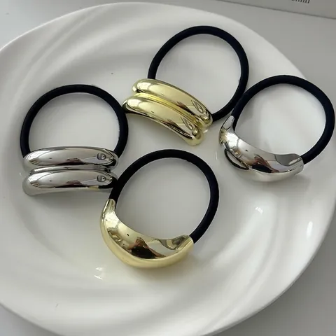 Minimalistische Geometrische Metalen Haarelastiekjes Legering Met Gehamerde Textuur Chique Ponytail Houders Voor Vrouwen