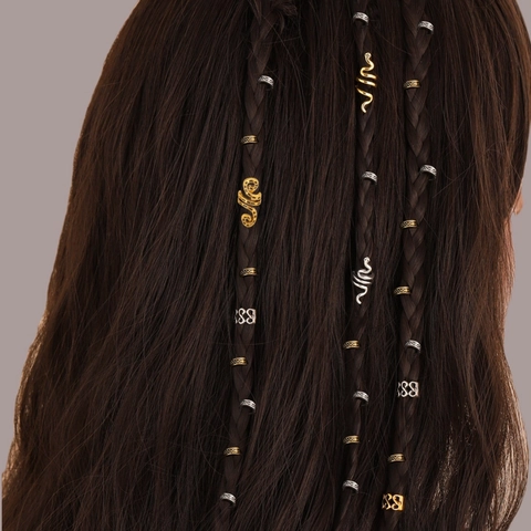 Set di Anelli per Capelli in Lega Retrò a Forma di Serpente Cavo Dreadlock Beads per Donna Uomo DIY Trecce Accessori per Capelli