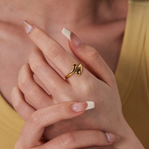 Minimalistische Open Ring Waterdruppel 18K Verguld Roestvrij Staal Verstelbare Druppel Statement Sieraden Voor Dames