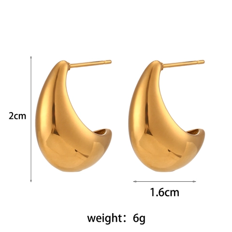 Orecchini A Lobo Minimalisti A Goccia D'acqua Acciaio Inossidabile Lucido Cavo Geometrico Oro Mezzaluna Per Donna