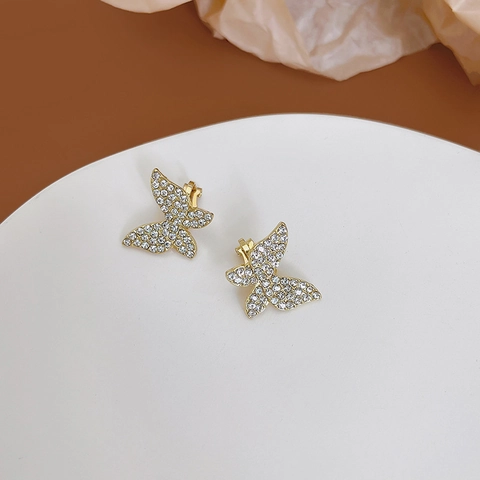 Orecchini A Clip A Farfalla Delicati In Lega Con Strass Micro Pave Stile Coreano Per Donna