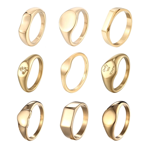 Bague Géométrique en Acier Titane Minimaliste pour Femmes Hommes Plaqué Or Argent Bijoux de Mode