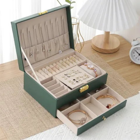 Double Layer Jewelry Box PU Leather Drawer Lockable Storage Organizer For Earring Ring Necklace Bracelet