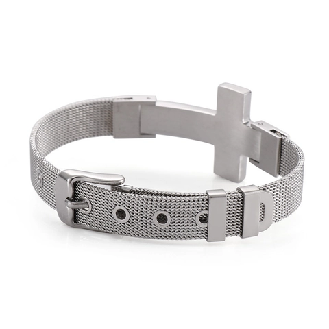 Pulsera Para Hombre De Acero Inoxidable Con Cruz Hebilla Ajustable Joyería Estilo Punk
