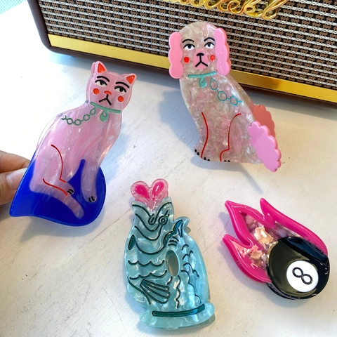 Molletta Per Capelli In Acetato Simpatica Forma Di Animale Gatto Cane Pesce Palla Da Biliardo Fuoco Fiamma Accessori Moda Per Donna
