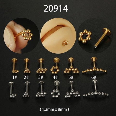 Labret Lip Ring Stud 316L Stainless Steel Internally Threaded Flat Back Round Ball Cartilage Earring Piercing Body Jewelry