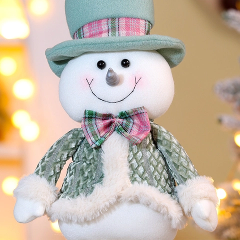 Poupée De Noël En Peluche Décoration À Jambes Rétractables Père Noël Bonhomme De Neige Renne Tissu Tricoté Vert Menthe