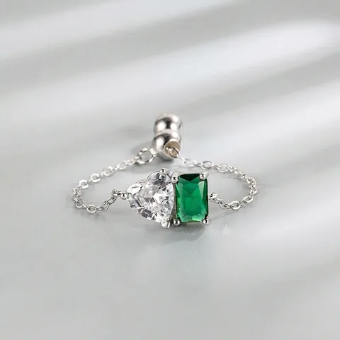 Anello a Catena Regolabile in Argento Sterling 925 Per Donna Con Zirconia a Cuore e Quadrata Gioielli di Moda Minimalisti