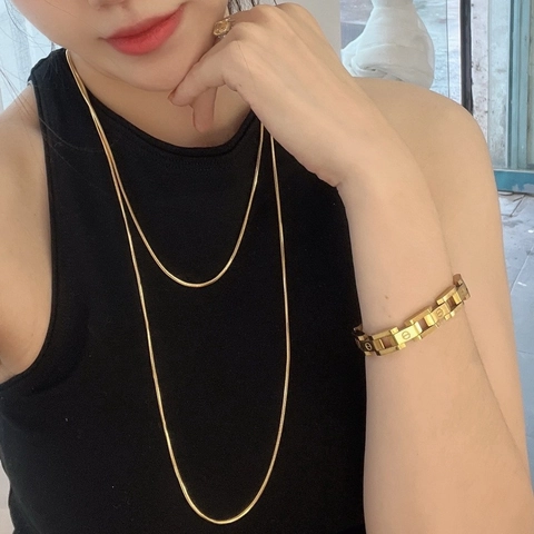 Collana A Doppio Strato Catena A Serpente Placcata Oro 18K Acciaio Inossidabile Lunga Minimalista Versatile Per Donna