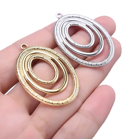 Concentrische Ovale Hanger 304 Roestvrij Staal Getextureerde Drievoudige Ring DIY Sieraden Maken Vintage Stijl