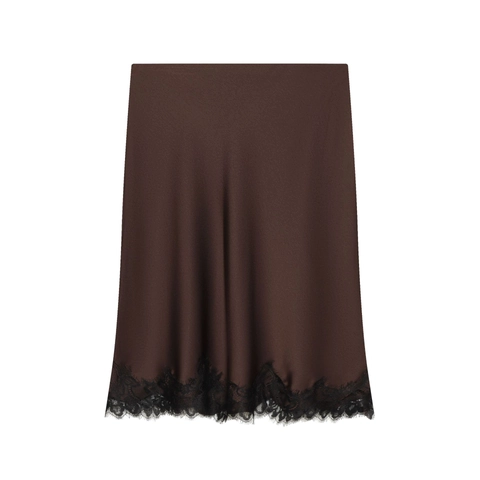 Women Satin Mini Skirt Lace Trim Eyelash Hem Sexy Straight Streetwear Solid Color Elegant Satiny Bottoms