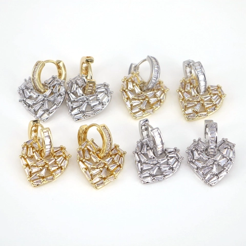 Exquisite Herzförmige Zirkonia Creolen Kupfer Gold Silber Plattiert Hohl Eingelegte Herz Ohrhänger Für Damen Schmuck