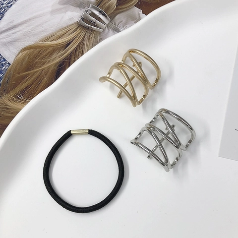 Minimalist Metal Hair Hook Multi Layer Hollow Geometric Ponytail Cuff Alloy Hairpin Hair Accessories For Women