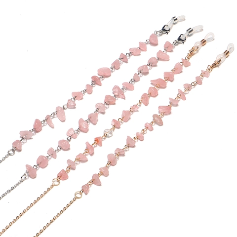 Fashion Glasses Chain Natural Pink Stone Metal Alloy Eyeglass Strap Anti Lost Mask Lanyard For Women Handmade Jewelry