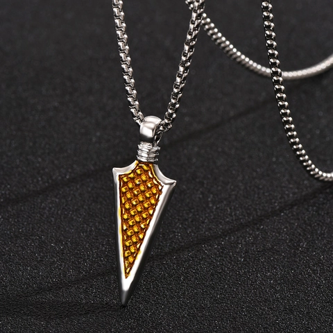 Collana Con Ciondolo A Punta Di Lancia Vintage Da Uomo Lega Di Zinco Punta Di Freccia Triangolo Texture A Nido D'ape Punk