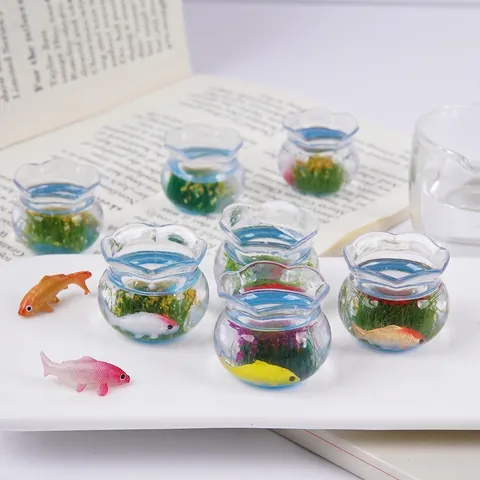 Miniatura Pecera Acuario Pez Dorado Modelo Resina Transparente Accesorios Casa Muñecas DIY Decoración Paisaje